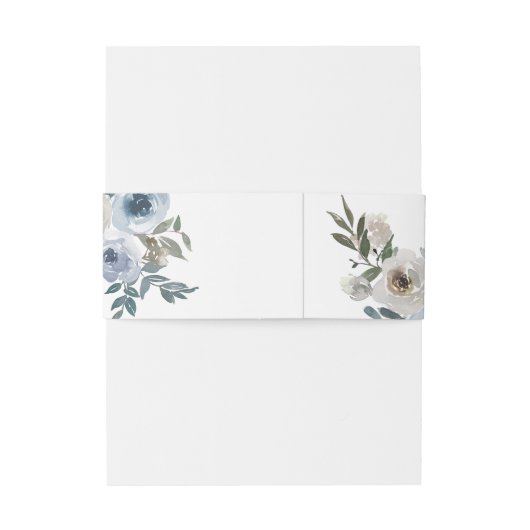 Dusty Blue Wedding Floral Elegantes Script Rustic Einladungsbanderole (Rückseitenbeispiel)