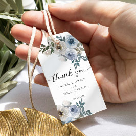 Dusty Blue Wedding Floral Elegantes Script Rustic Geschenkanhänger