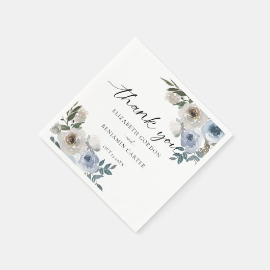 Dusty Blue Wedding Floral Elegantes Script Rustic Serviette (Ecke)