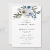 Dusty Blue Wedding Floral Elegantes Skript Rustika Einladung (Vorderseite)