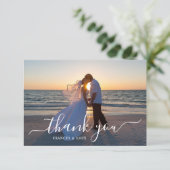 Dusty Blue Wedding Foto Dankeskarte (Stehend Vorderseite)