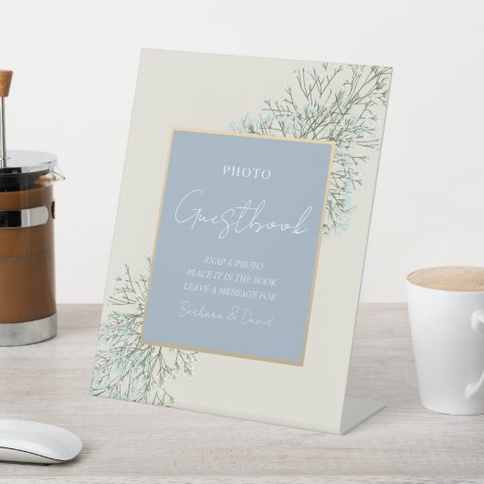 Dusty Blue Wedding Foto Gäestbook Sockelschild (In SItu)