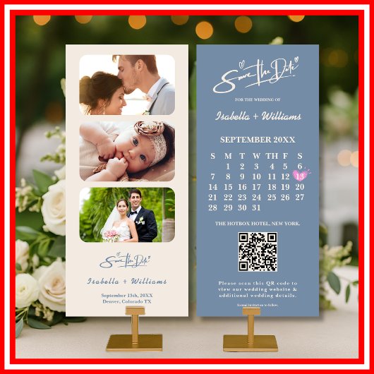 Dusty Blue Wedding Foto QR Code Elegant