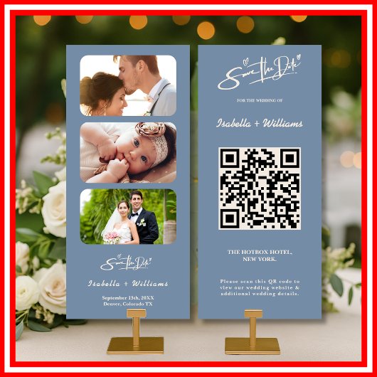 Dusty Blue Wedding Foto QR Code Elegant