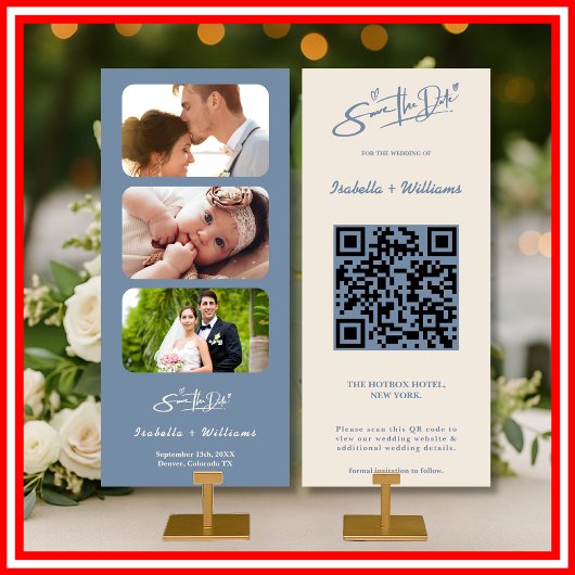 Dusty Blue Wedding Foto QR Code Elegant