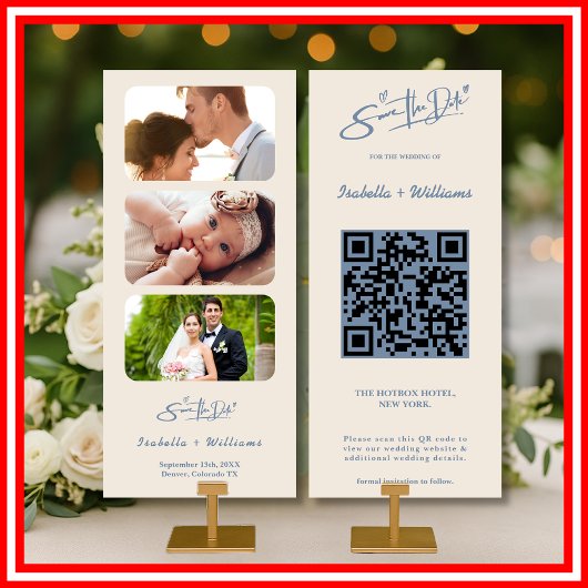Dusty Blue Wedding Foto QR Code Elegant