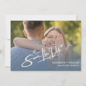 Dusty Blue Wedding Foto QR Code Elegant Save The Date (Vorderseite)