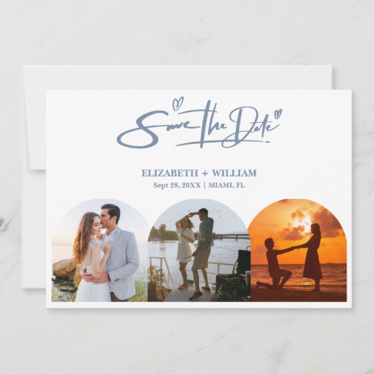 Dusty Blue Wedding Foto QR Code Elegant Save The Date (Vorderseite)