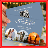 Dusty Blue Wedding Foto QR Code Elegant Save The Date