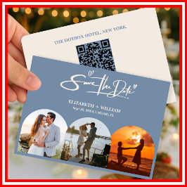 Dusty Blue Wedding Foto QR Code Elegant Save The Date