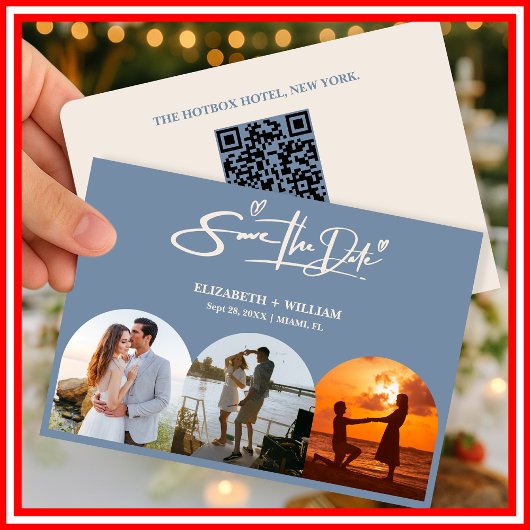 Dusty Blue Wedding Foto QR Code Elegant Save The Date