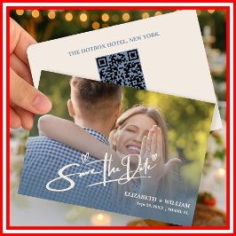 Dusty Blue Wedding Foto QR Code Elegant Save The Date