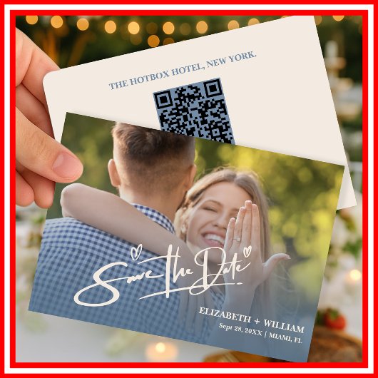 Dusty Blue Wedding Foto QR Code Elegant Save The Date
