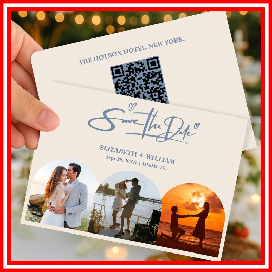 Dusty Blue Wedding Foto QR Code Elegant Save The Date