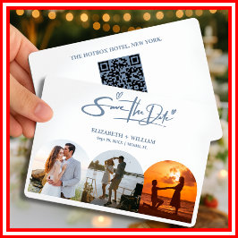 Dusty Blue Wedding Foto QR Code Elegant Save The Date