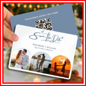 Dusty Blue Wedding Foto QR Code Elegant Save The Date