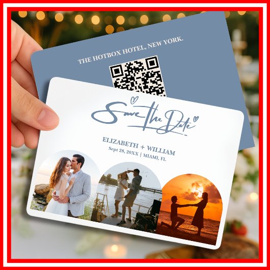 Dusty Blue Wedding Foto QR Code Elegant Save The Date