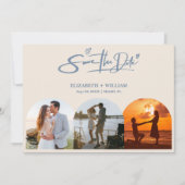 Dusty Blue Wedding Foto QR Code Elegant Save The Date (Vorderseite)