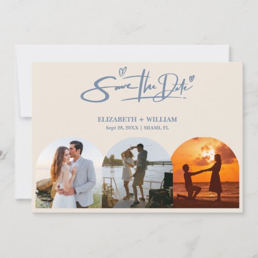 Dusty Blue Wedding Foto QR Code Elegant Save The Date (Vorderseite)