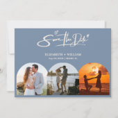 Dusty Blue Wedding Foto QR Code Elegant Save The Date (Vorderseite)