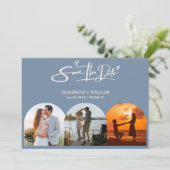 Dusty Blue Wedding Foto QR Code Elegant Save The Date (Stehend Vorderseite)