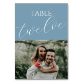 Dusty Blue Wedding Foto Tischnummer (Vorderseite)