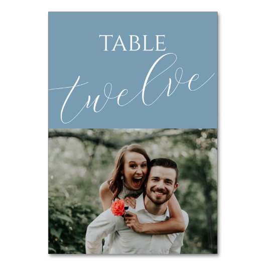 Dusty Blue Wedding Foto Tischnummer (Vorderseite)