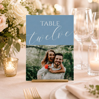 Dusty Blue Wedding Foto Tischnummer