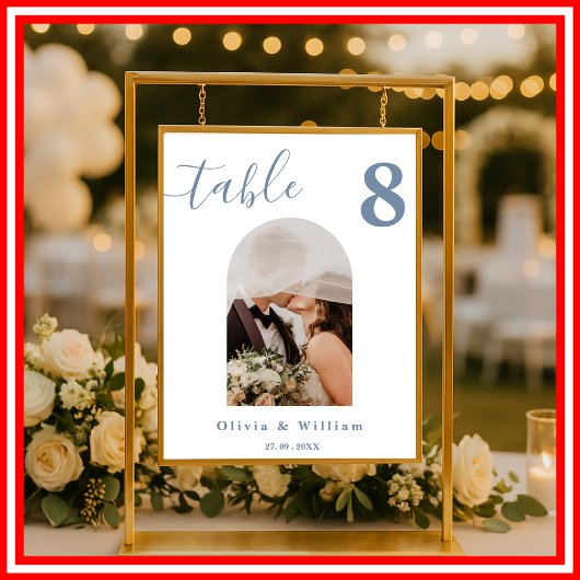 Dusty Blue Wedding FOTO Tischnummer Poster
