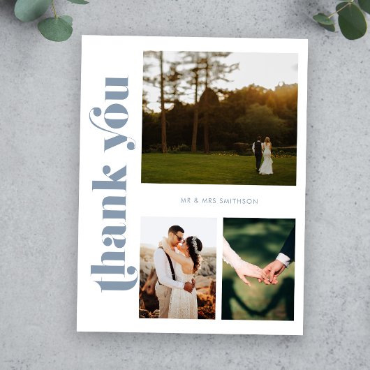 Dusty Blue Wedding Foto Vielen Dank Postcard Postkarte