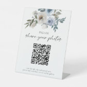 Dusty Blue Wedding Fotos QR Code Begrüßungsskript Sockelschild (Vorderseite)