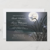 Dusty Blue Wedding Full Moon Dragonfly Pond Einladung (Vorderseite)