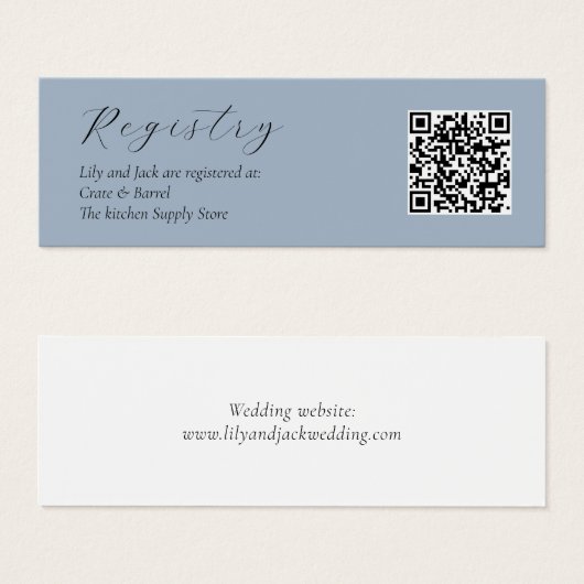 Dusty Blue Wedding Gift Registry QR Enclosure Card (Vorne & Hinten)