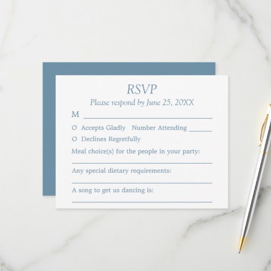 Dusty Blue Wedding Guest Choices RSVP Card (Vorderseite/Rückseite Beispiel)