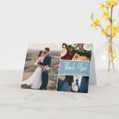 Dusty blue Wedding Handlettering Custom Fotos Karte (Gelbe Blume)