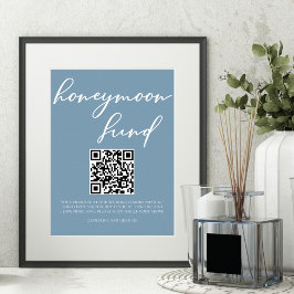 Dusty Blue Wedding Honeymoon Fund QR Code Poster