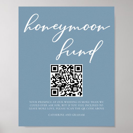 Dusty Blue Wedding Honeymoon Fund QR Code Poster (Vorne)