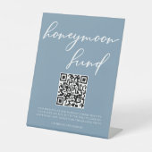 Dusty Blue Wedding Honeymoon Fund QR Code Sockelschild (Vorderseite)
