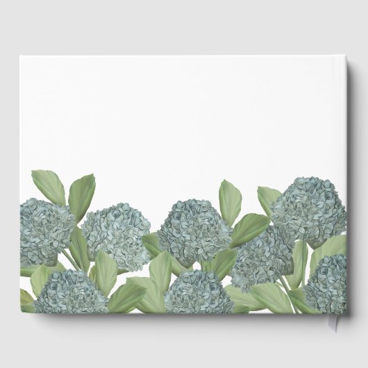 Dusty Blue Wedding Hydrangea Botanical Floral Gästebuch (Rückseite)