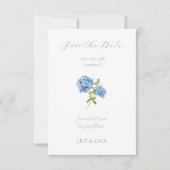 Dusty Blue Wedding Hydrangea Save the Date Card (Vorderseite)