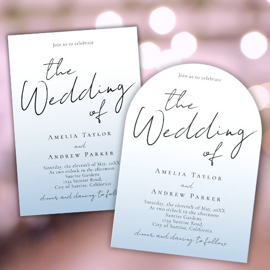 Dusty Blue Wedding Invitation Arch Foto QR Code Einladung