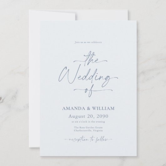 Dusty Blue Wedding Invitation with QR Code Einladung (Vorderseite)