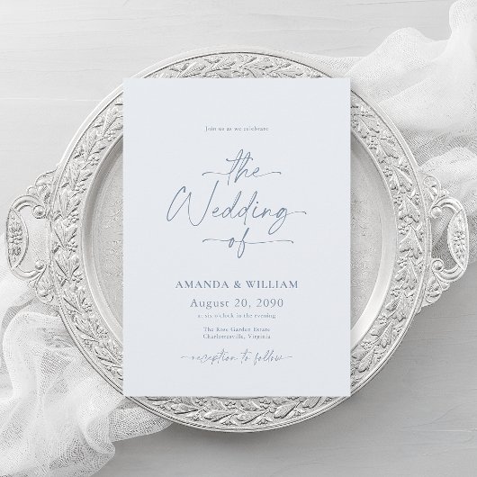 Dusty Blue Wedding Invitation with QR Code Einladung