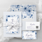 Dusty Blue Wedding Invitation with QR Code Einladung