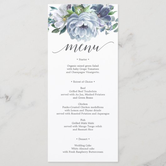 Dusty Blue Wedding Menu - Hochzeitsmenüs Menükarte (Vorderseite)