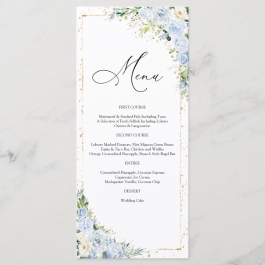 Dusty Blue Wedding Menu Menükarte (Vorderseite)
