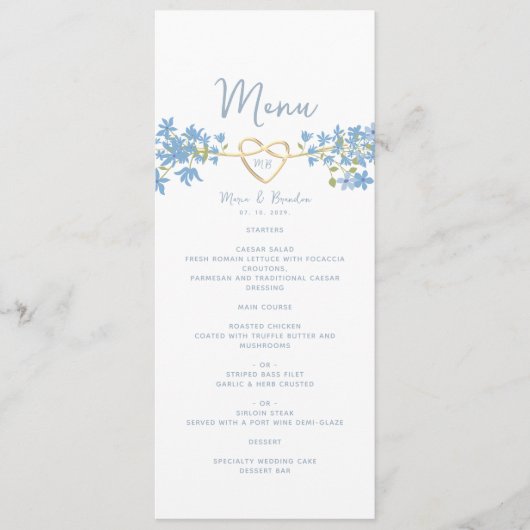 Dusty Blue Wedding Menu Menükarte (Vorderseite)