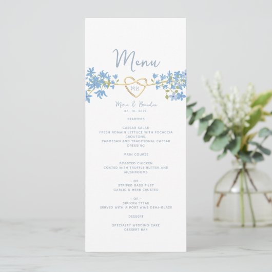 Dusty Blue Wedding Menu Menükarte (Stehend Vorderseite)
