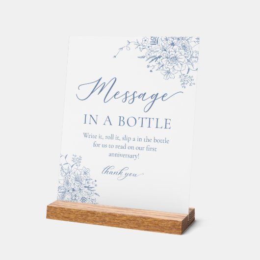 Dusty Blue Wedding Message in einer Flasche Acrylschild (Winkel)