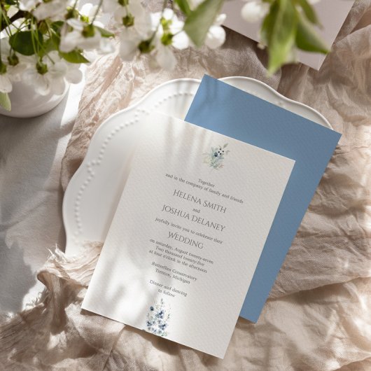 Dusty Blue Wedding | Minimaler botanischer Entwurf Einladung